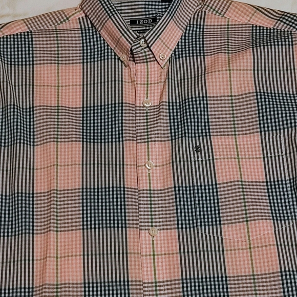 IZOD Non-Iron Stretch Men's Size M Blue, Green and Pink Plaid Button Up LS Shirt - Picture 2 of 9